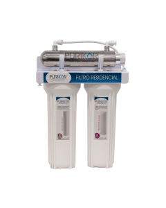 Purificador de agua filtración básica PURIKOR de 3 etapas. Flujo 0.5 gpm. Luz UV 